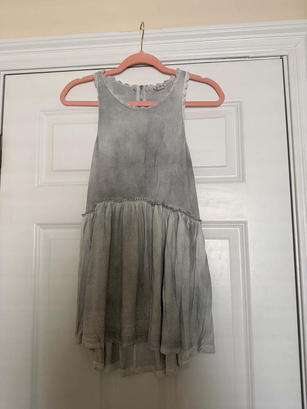 POL Baby Doll Tank Size S Gray Lace Back